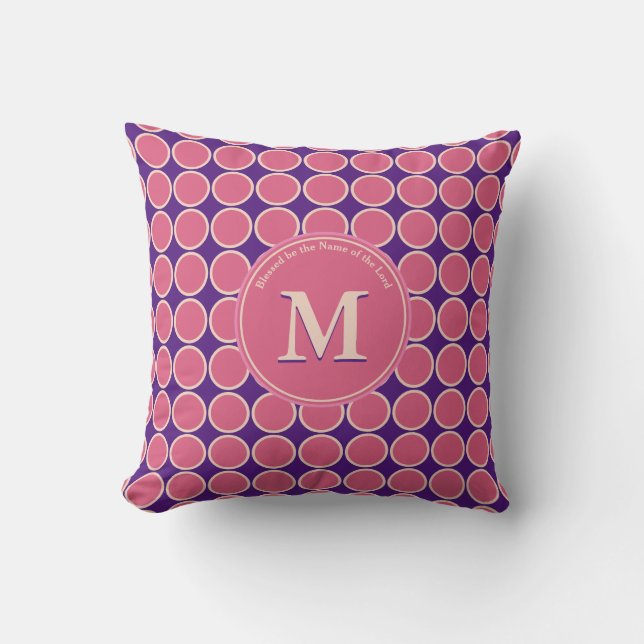 POLKA DOT Roze Paarse aangepaste monogram-scripts Kussen (Voorkant)