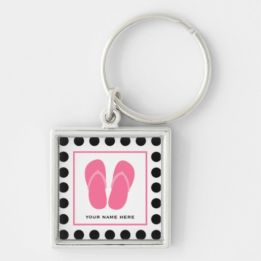 Polka Dot & Roze Teenslippers Sleutelhanger (Voorkant)