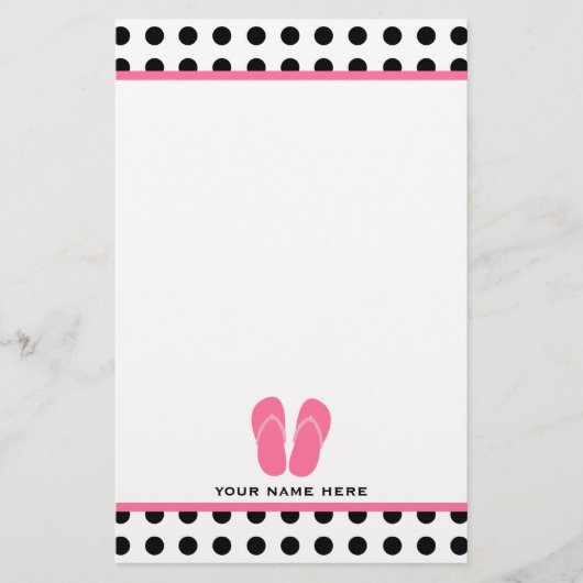 Polka Dot & Roze Teenslippers Stationery Briefpapier (Voorkant)
