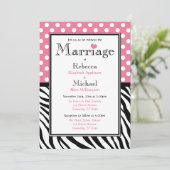 Polka Dot Roze & Zebra Print bruiloft uitnodiginge Kaart (Staand voorkant)