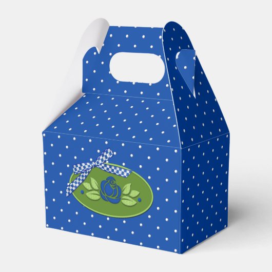 Polka Dot Rozen Blue-Gable Party Favor Box Bedankdoosjes (Voorkant Zijde)
