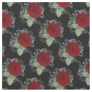 Polka Dot Rozen Gothic Damask Fabric Stof