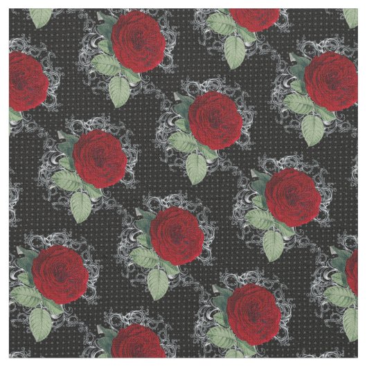 Polka Dot Rozen Gothic Damask Fabric Stof (Close Up)