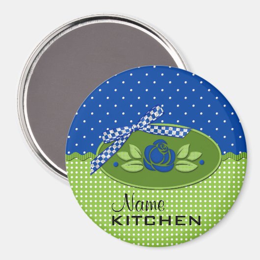 Polka Dot Rozen Magnet, Blue Magneet (Voorkant / Achterkant)