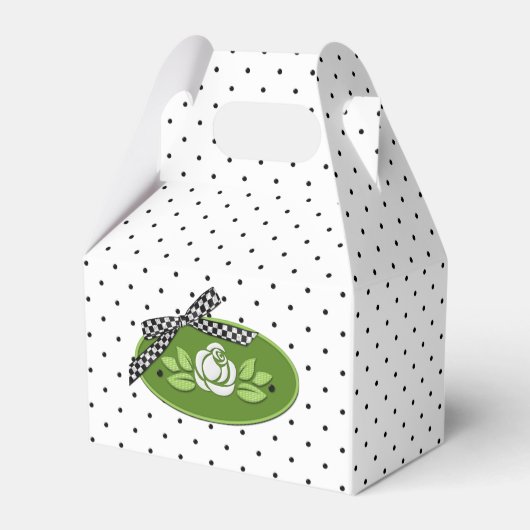 Polka Dot Rozen White-Gable Party Favor Box Bedankdoosjes (Voorkant Zijde)