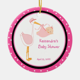 Polka Dot Schattig Stork Baby Girl Shower Ornament