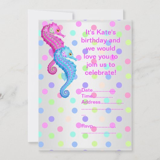 POLKA DOT SEAHORSE ARTIJ INVITATION Silver Kaart (Voorkant)