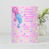 POLKA DOT SEAHORSE PARTIJ INVITATIE roze Kaart (Staand voorkant)