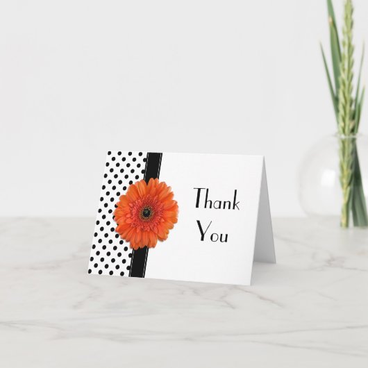 Polka Dot Sinaasappel Daisy Trouwdouche Dank u Bedankkaart (Voorkant)