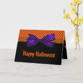Polka Dot Sinaasappel Paarse Zwart Halloween Kaart (Gele Bloem)