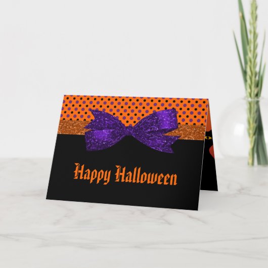 Polka Dot Sinaasappel Paarse Zwart Halloween Kaart (Voorkant)