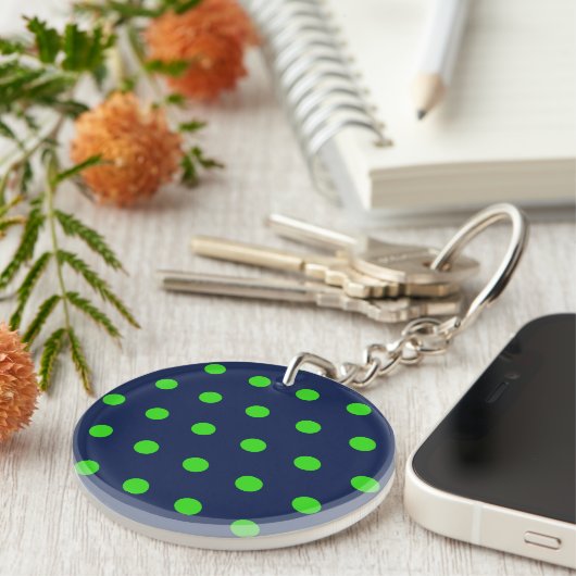 Polka Dot Sleutelhanger (Navy Blue & Lime Green) (Voorkant Rechts)