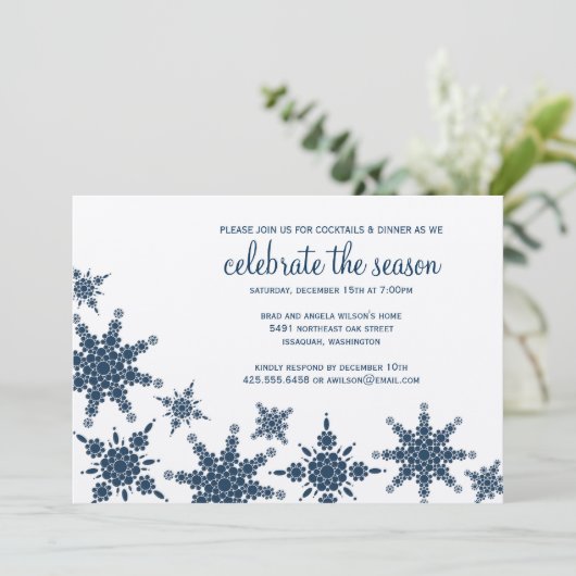 Polka Dot Snowflake Invitation Kaart (Staand voorkant)