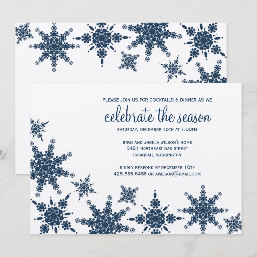 Polka Dot Snowflake Invitation Kaart (Voorkant / Achterkant)