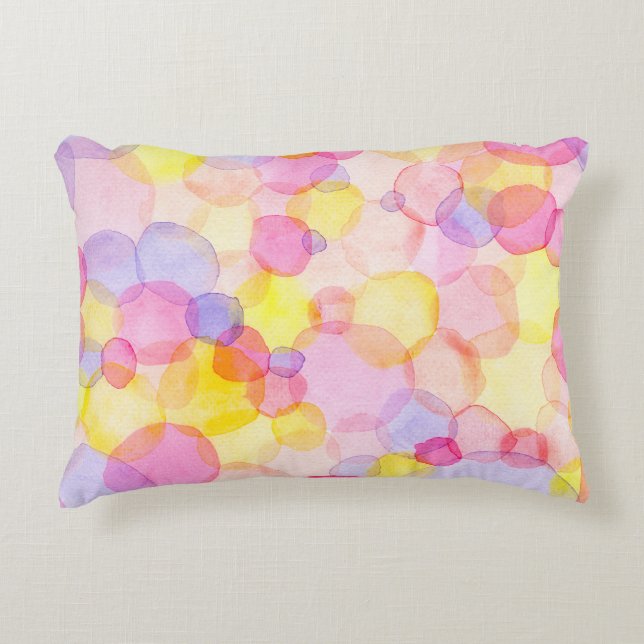 Polka Dot Splash: Kleurrijke Waterverf Accent Kussen (Voorkant)