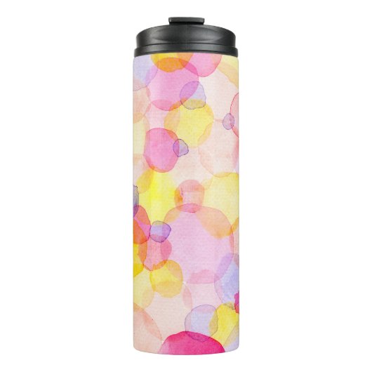 Polka Dot Splash: Kleurrijke Waterverf Thermosbeker (Voorkant)