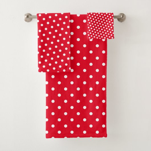 Polka Dot Spots Red en White Simple Pattern Bad Handdoek (Insitu)