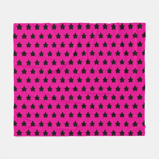 Polka dot sterren - zwart en roze fleece deken (Voorkant (Horizontaal))