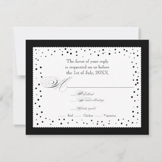 Polka Dot Stippen Scallop Lace Swirl Flourish Wedd RSVP Kaartje (Voorkant)