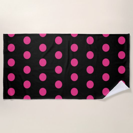 Polka Dot strandlaken (zwart & neon roze) (Voorkant)