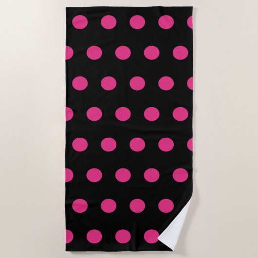 Polka Dot strandlaken (zwart & neon roze) (Voorkant)