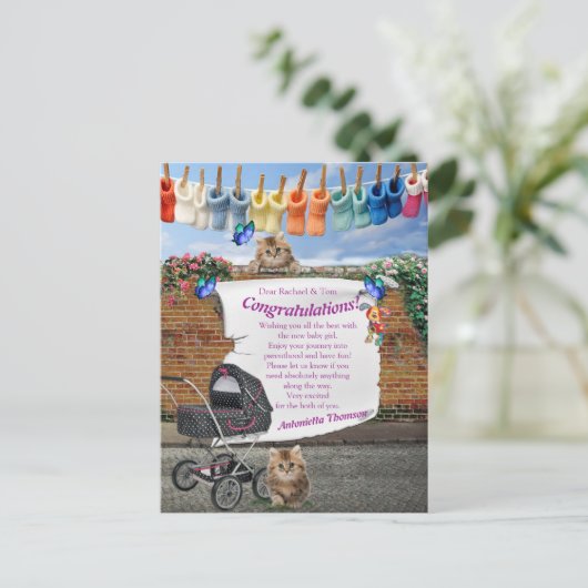 Polka-Dot Street Scene & Kittens Briefkaart (Staand voorkant)