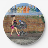 Polka-Dot Street Scene Papieren Bordje (Voorkant)