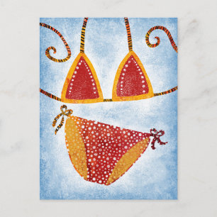 Polka Dot String Bikini-Briefkaart Briefkaart