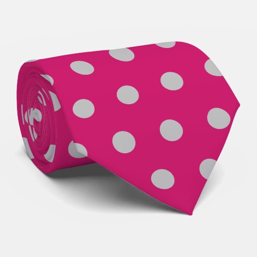 Polka Dot Stropdas (Hot Pink & Grey) (Opgerold)