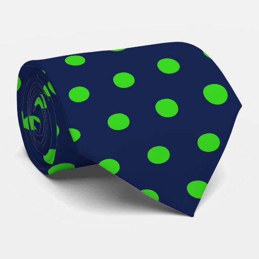 Polka Dot Stropdas (Navy Blue & Lime Green) (Opgerold)