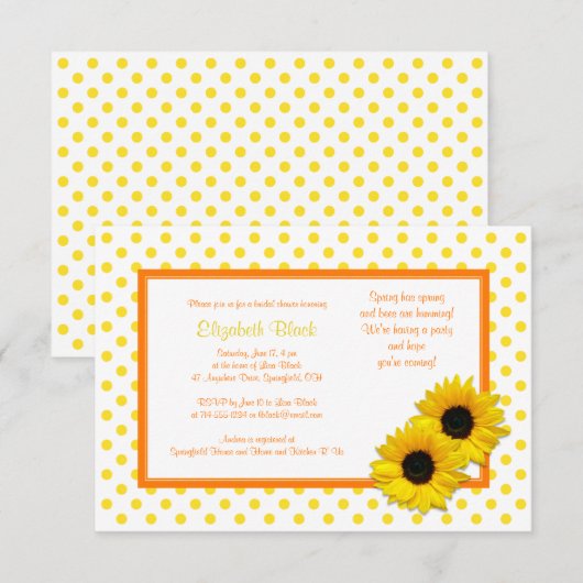 Polka Dot Sunflower Wedding Vrijgezellenfeest Invi Kaart (Voorkant / Achterkant)