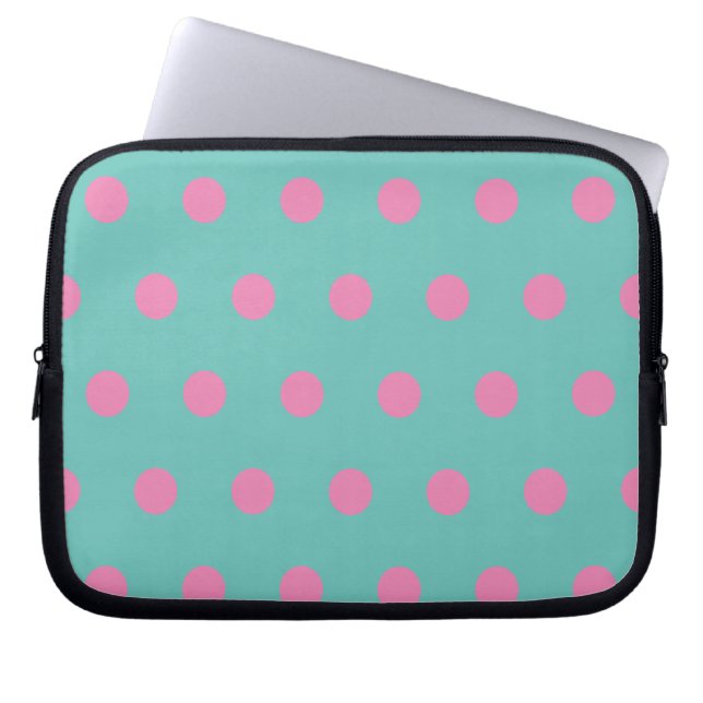 Polka Dot Tablet Hoesje (Aqua & Roze) Laptop Sleeve (Voorkant)