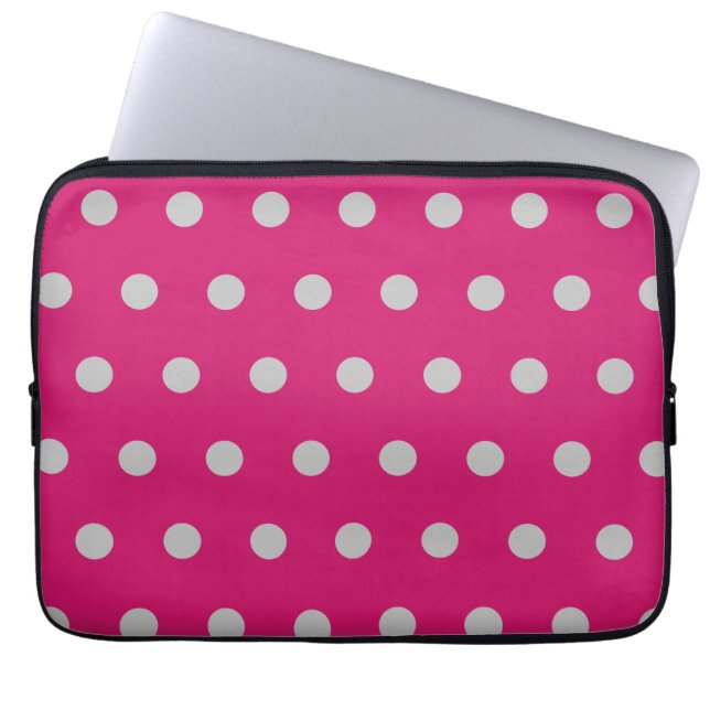 Polka Dot Tablet Hoesje (Hot Pink & Grey) Laptop Sleeve (Voorkant)