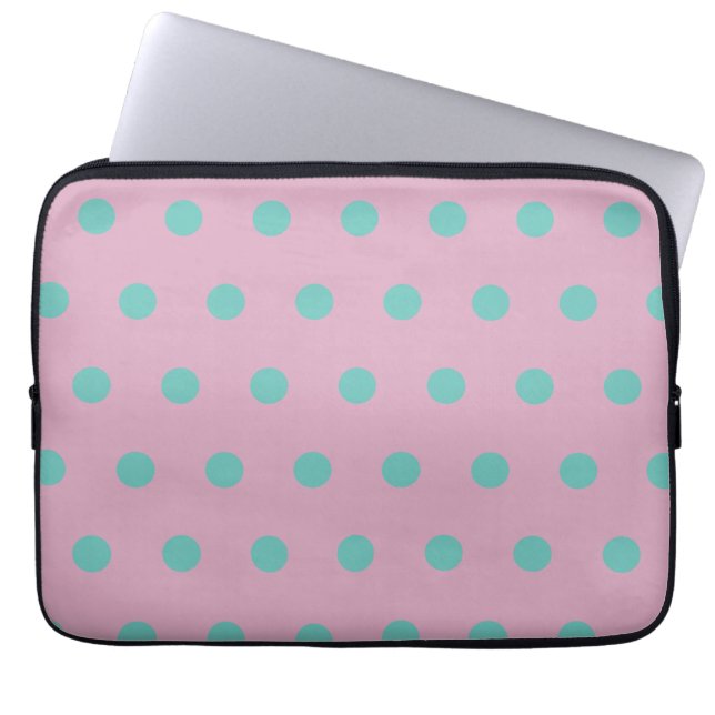 Polka Dot Tablet Hoesje (Roze & Aqua) Laptop Sleeve (Voorkant)