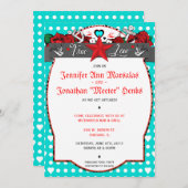 Polka Dot Tattoo Rockabilly Wedding Kaart (Voorkant / Achterkant)