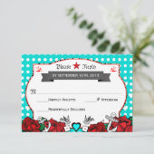 Polka Dot Tattoo Rockabilly Wedding Rsvp Card (Staand voorkant)