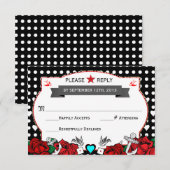 Polka Dot Tattoo Rockabilly Wedding Rsvp Card Kaartje (Voorkant / Achterkant)