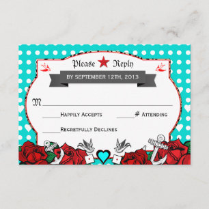 Polka Dot Tattoo Rockabilly Wedding Rsvp Card Kaartje