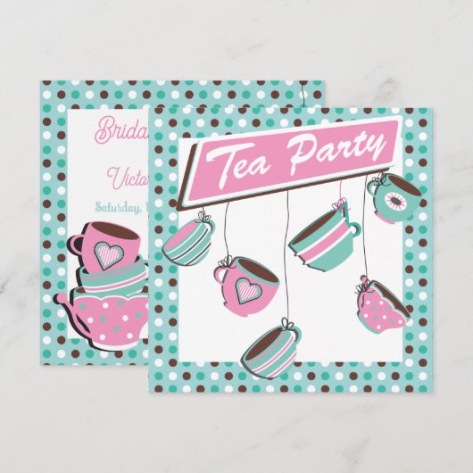  Polka dot Tea Party uitnodiging (Voorkant / Achterkant)