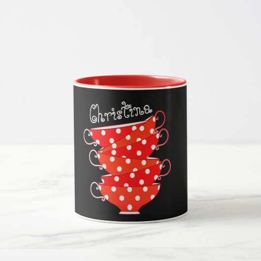 Polka dot Teacup Kitschy rood wit zwart Mok (Midden)