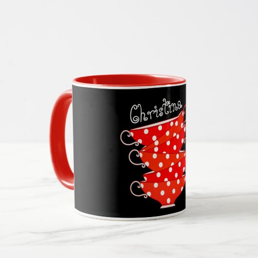  Polka dot Teacup Kitschy rood wit zwart Mok (Voorkant links)
