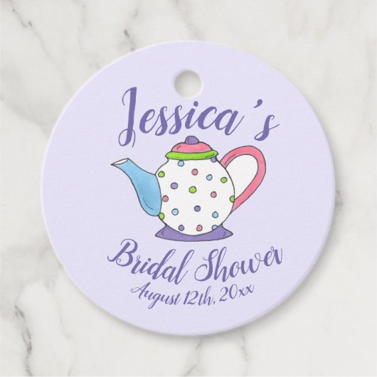 Polka Dot Teapot Aftermiddag Tea Bridal Baby showe Bedankjes Labels (Voorkant)