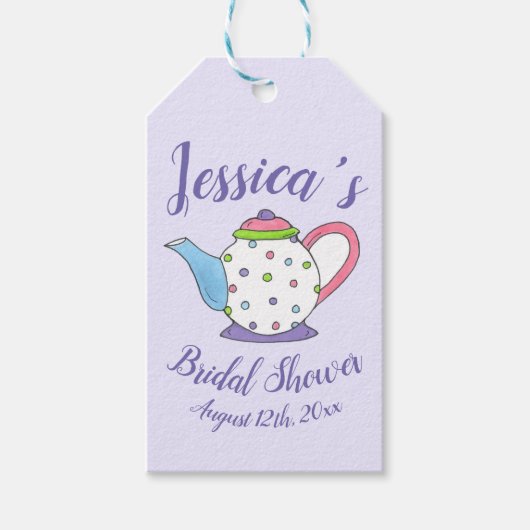 Polka Dot Teapot Aftermiddag Tea Bridal Baby showe Cadeaulabel (Voorkant)