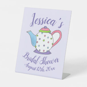 Polka Dot Teapot Aftermiddag Tea Bridal Baby showe Reclamebord Met Voetstuk