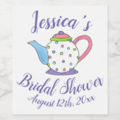Polka Dot Teapot Aftermiddag Tea Bridal Baby showe Wijn Etiket (Enkel label)