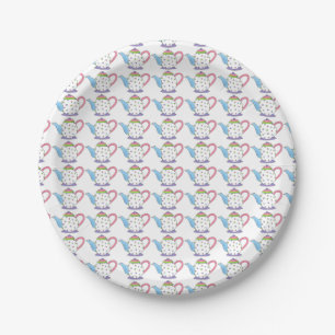 Polka Dot Teapots Pink Paars Blue Tea Party Papieren Bordje