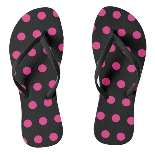 Polka Dot Teenslippers (Zwart & Neon Roze) (Voetbed)