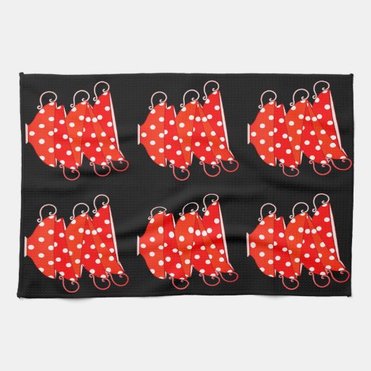  Polka dot theekopje rood en wit grillig Theedoek (Horizontaal)