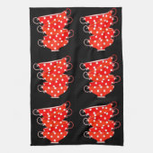 Polka dot theekopje rood en wit grillig Theedoek (Verticaal)