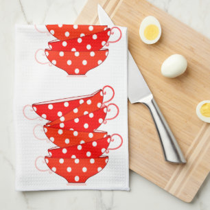  Polka dot theekopje rood wit Theedoek